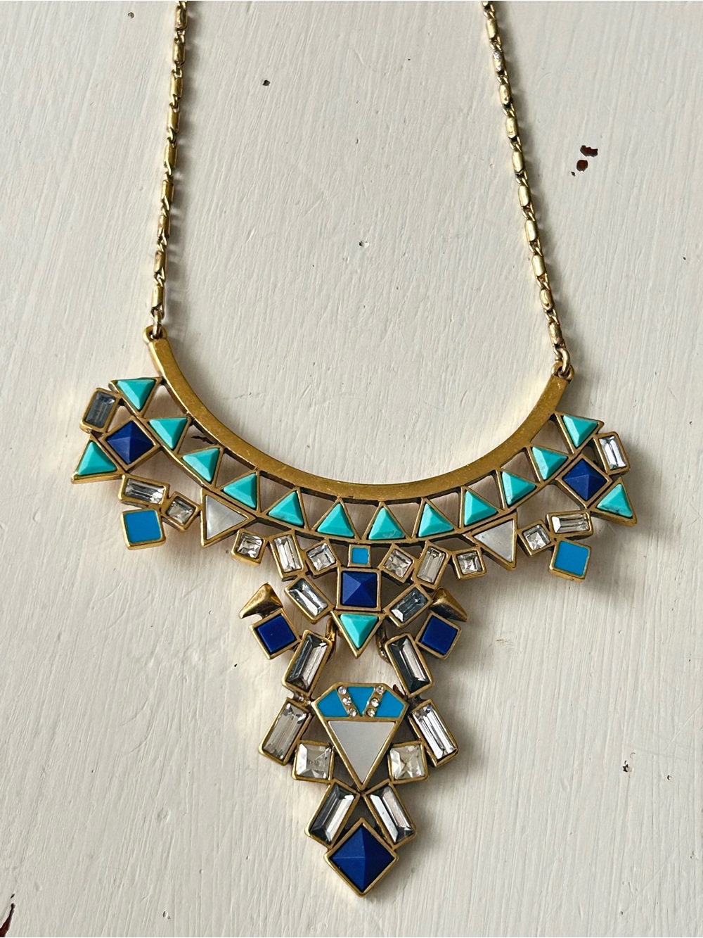 Stella & Dot Stone Tile Convertible Necklace, gold-finish geometric pattern